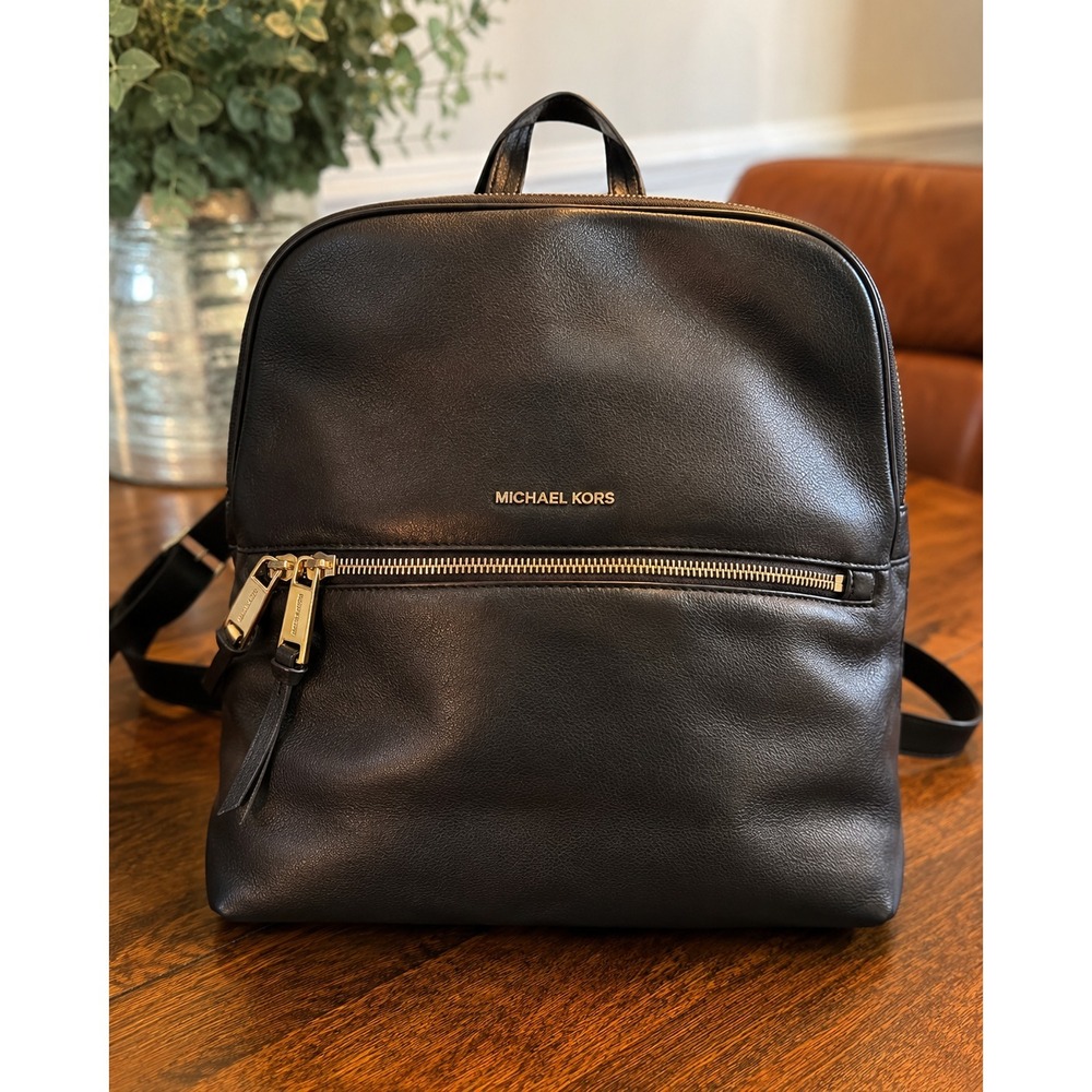 Michael Kors Black Leather Backpack Gold Tone Hardware‎ Women's